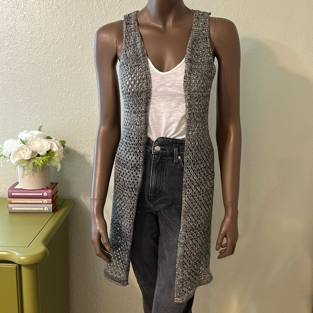M. Rena Knit Open Front Duster/Long Vest